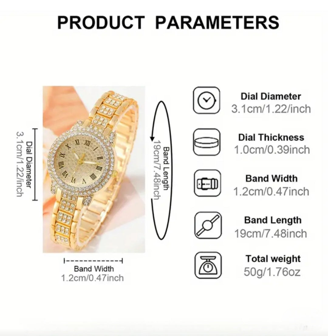 CRYSTAL QUARTZ ROMAN NUMERAL WATCH BLING8UK