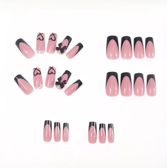 LOVE HEART BLACK BOW NAILS B+F 8