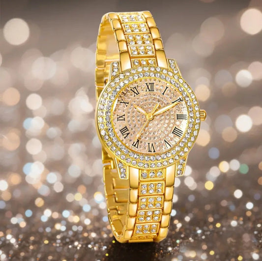 CRYSTAL QUARTZ ROMAN NUMERAL WATCH BLING8UK