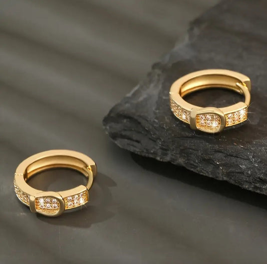 GOLDEN BELT BUCKLE EARRINGS BLING8UK