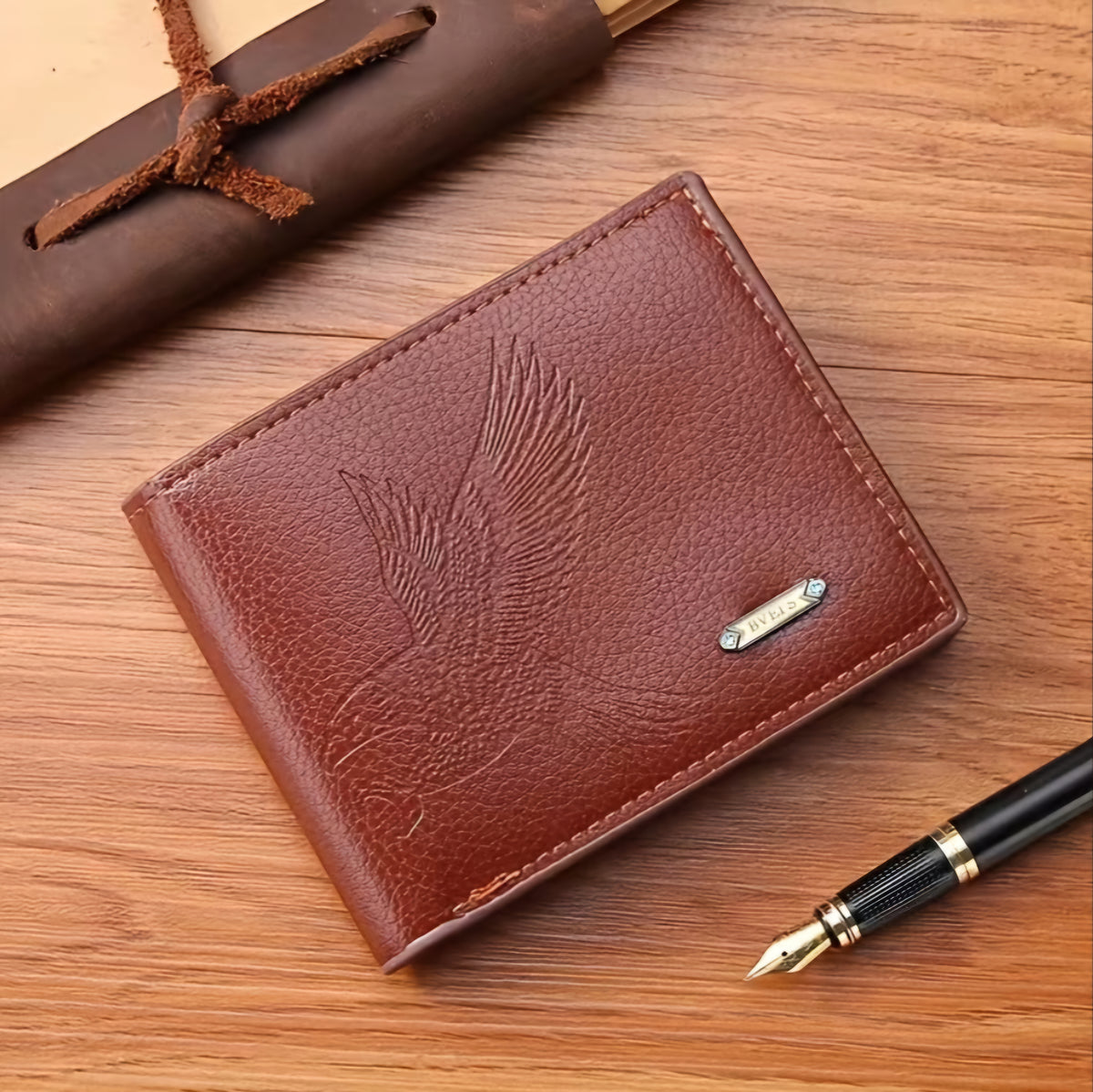 BROWN EAGLE FAUX LEATHER WALLET B+F 8