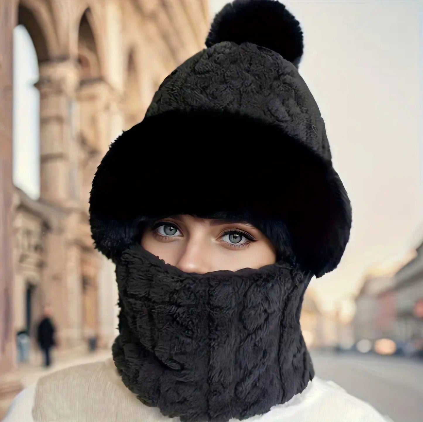 BLACK FLUFFY HOOD SNOOD BLING8UK