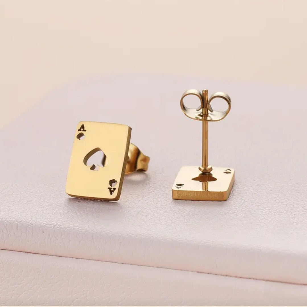 ACE GOLD STUD EARRINGS BLING8UK