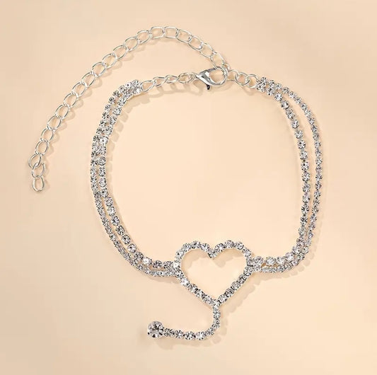 RINGSTONE HEART ANKLET SILVER BLING8UK