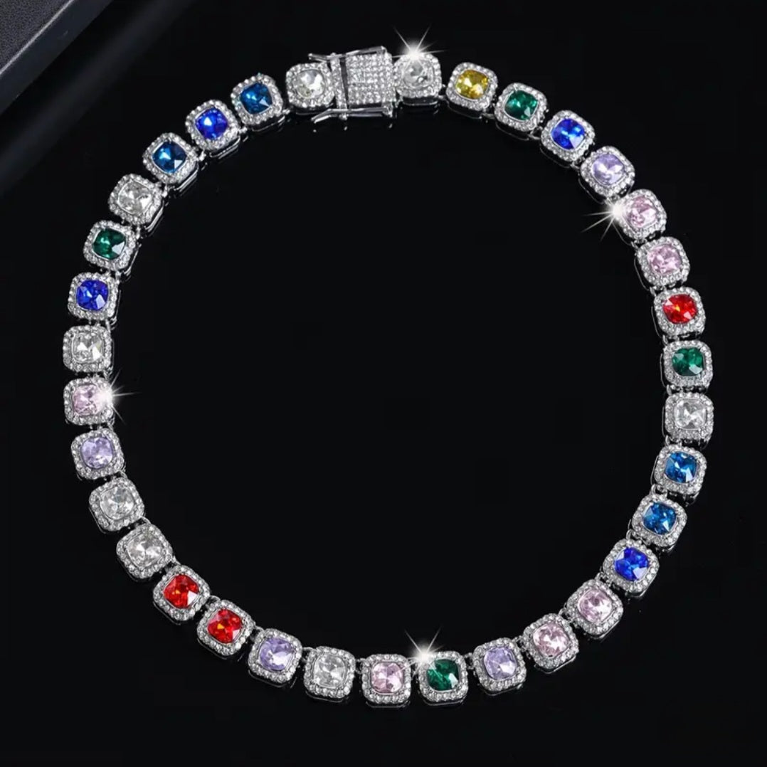 SILVER GEMSTONE NECKLACE BLING8UK