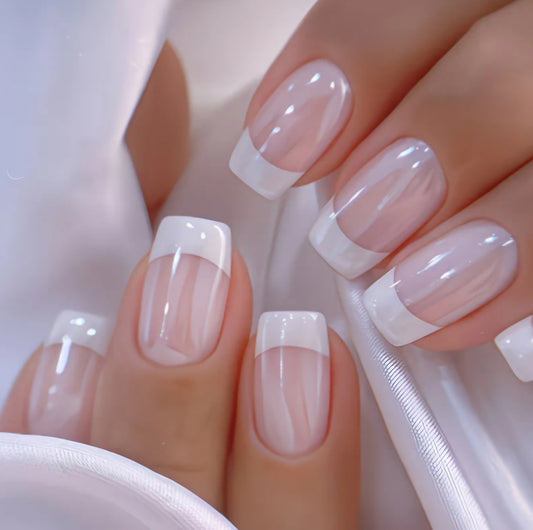 NUDE WITH WHITE TIP NAILS 24PCS B+F 8