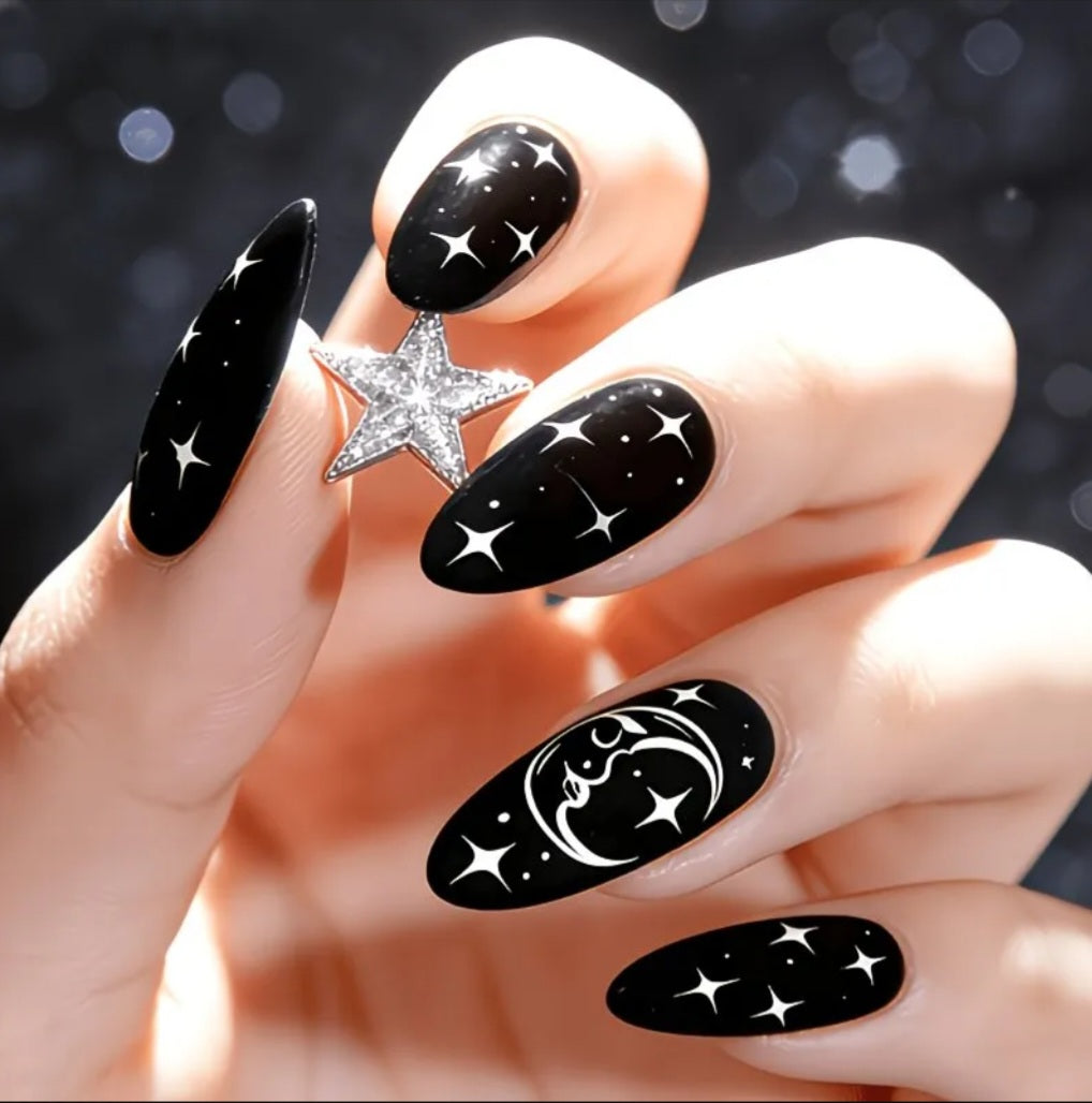 STARS AND MOON BLACK NAILS B+F 8
