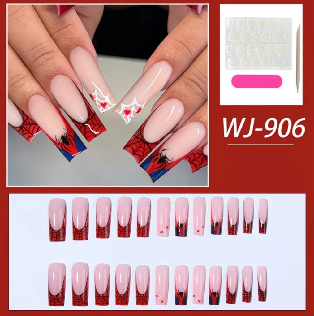 RED FRENCH SPIDER WEB NAILS B+F 8