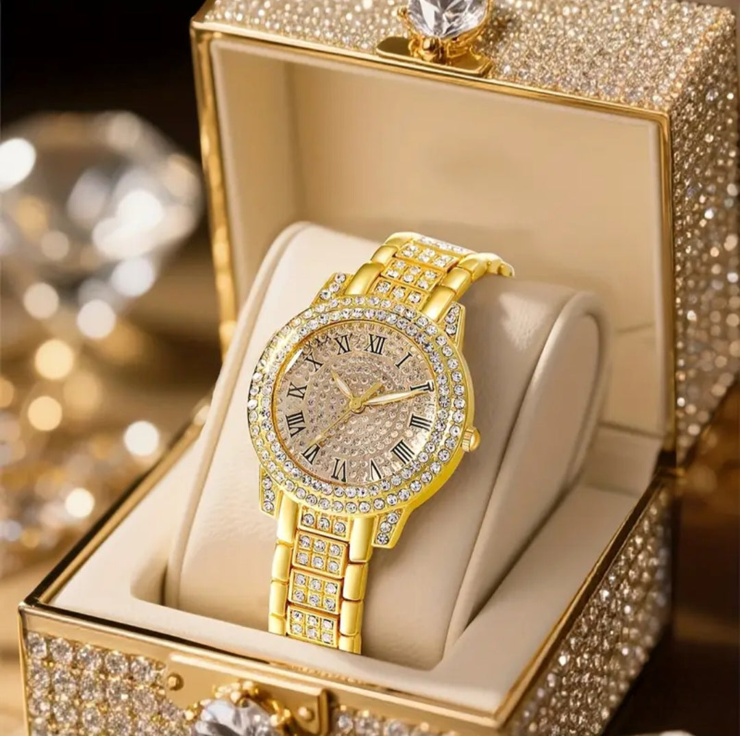 CRYSTAL QUARTZ ROMAN NUMERAL WATCH BLING8UK