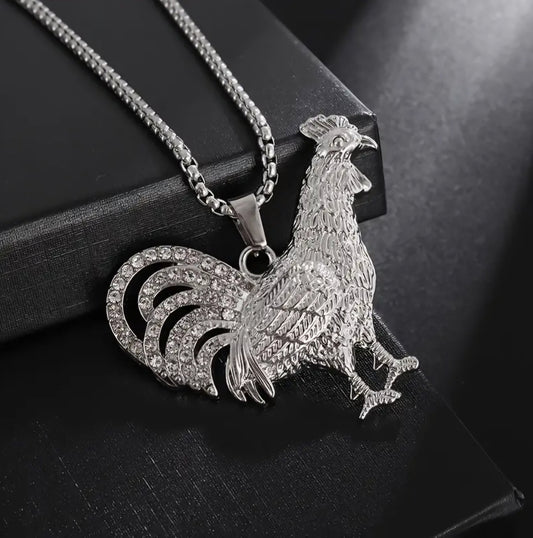 SILVER ROOSTER NECKLACE BLING8UK
