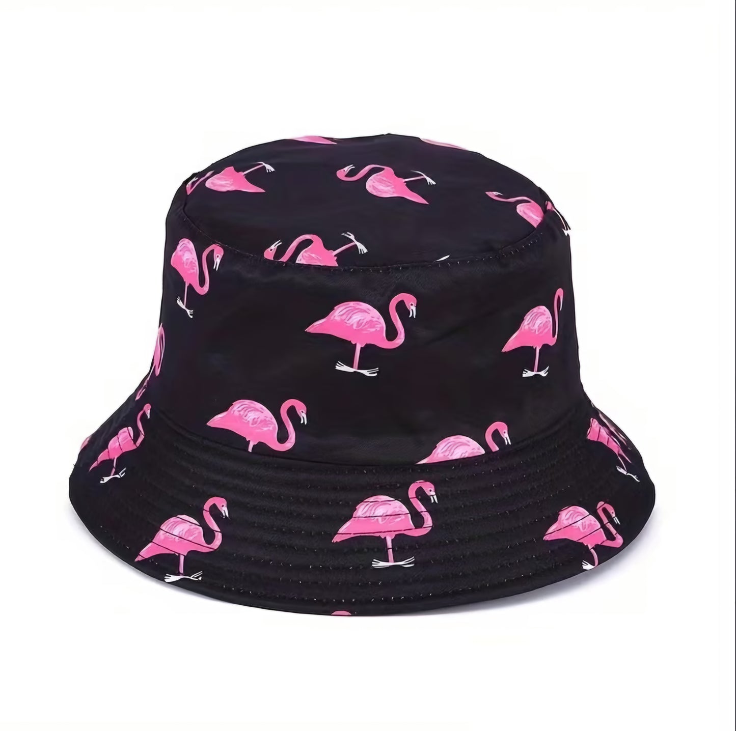 BLACK & PINK FLAMINGO BUCKET HAT B+F 8