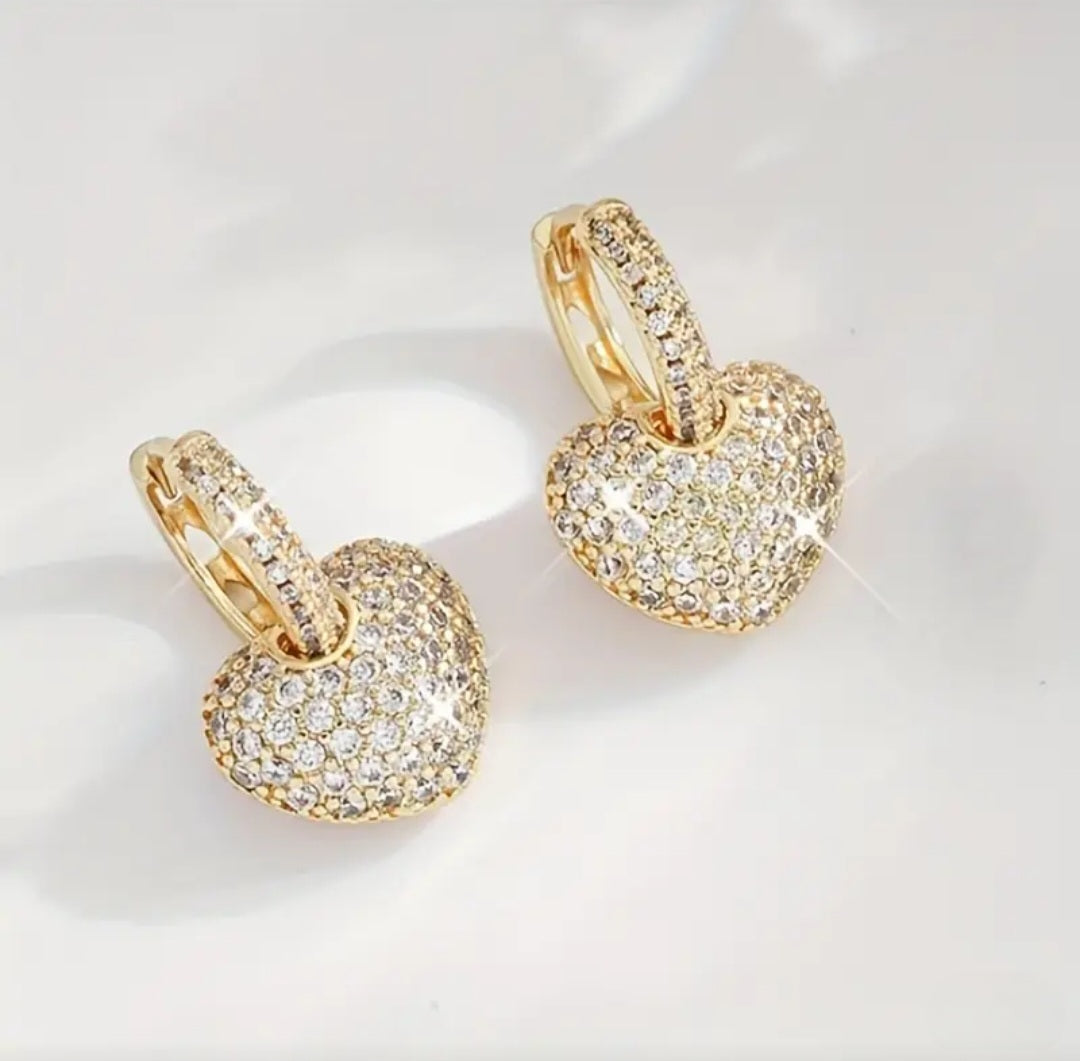 GOLDEN LOVE HEART EARRINGS BLING8UK