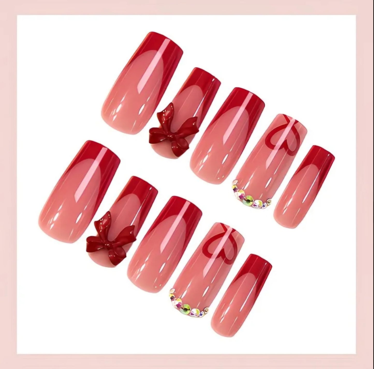 LOVE HEART RED BOW NAILS B+F 8