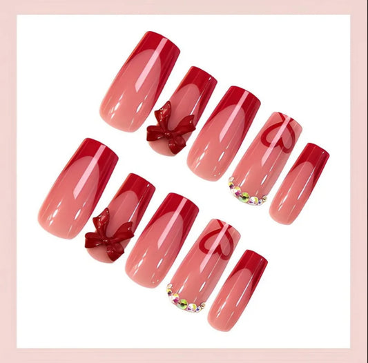 LOVE HEART RED BOW NAILS B+F 8