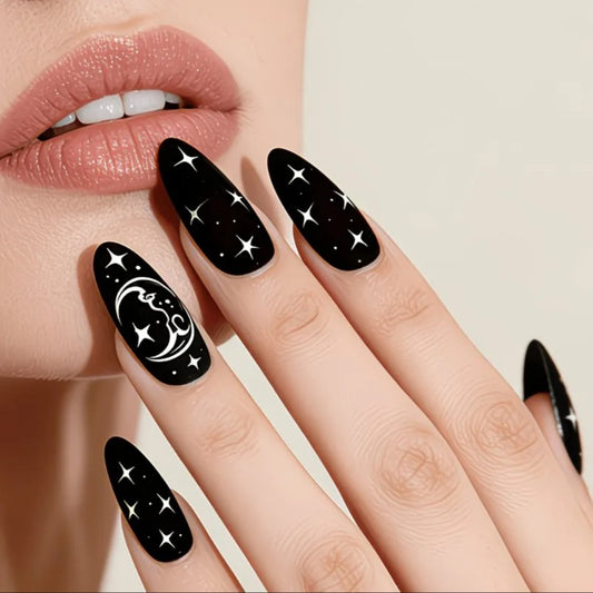 STARS AND MOON BLACK NAILS B+F 8
