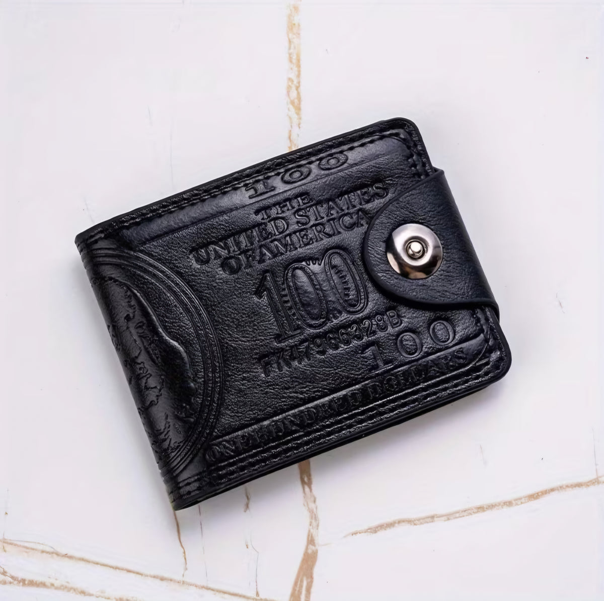 BLACK 100 DOLLAR BILL DESIGN WALLET B+F 8