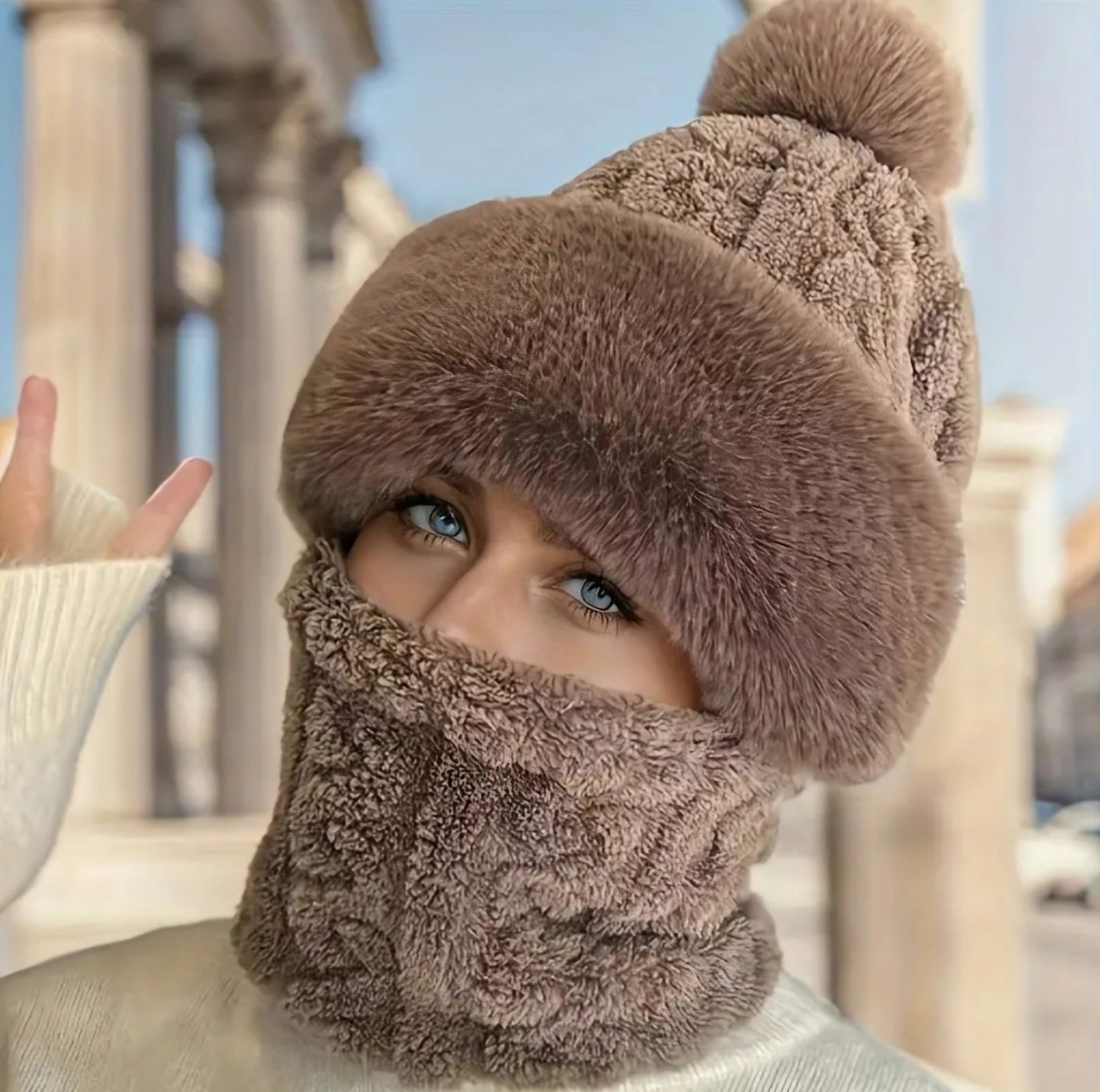 BROWN FLUFFY HOOD SNOOD BLING8UK