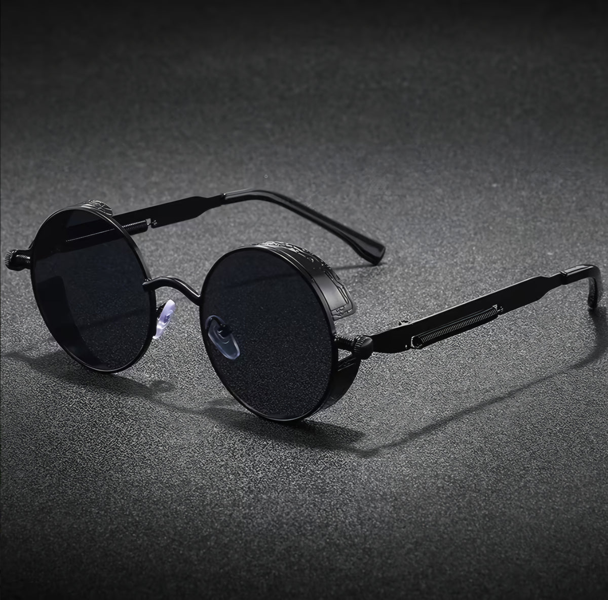BLACK RETRO STEAMPUNK SUNGLASSES B+F 8