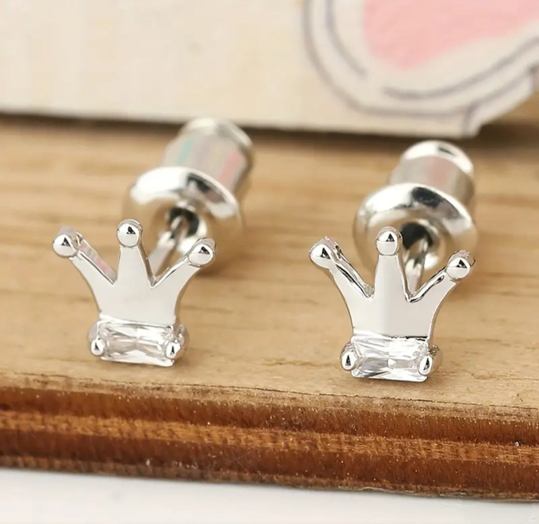 SILVER CROWN EARRINGS BLING8UK