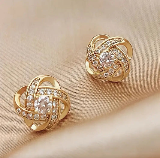 GOLD RINGSTONE STUD EARRINGS BLING8UK