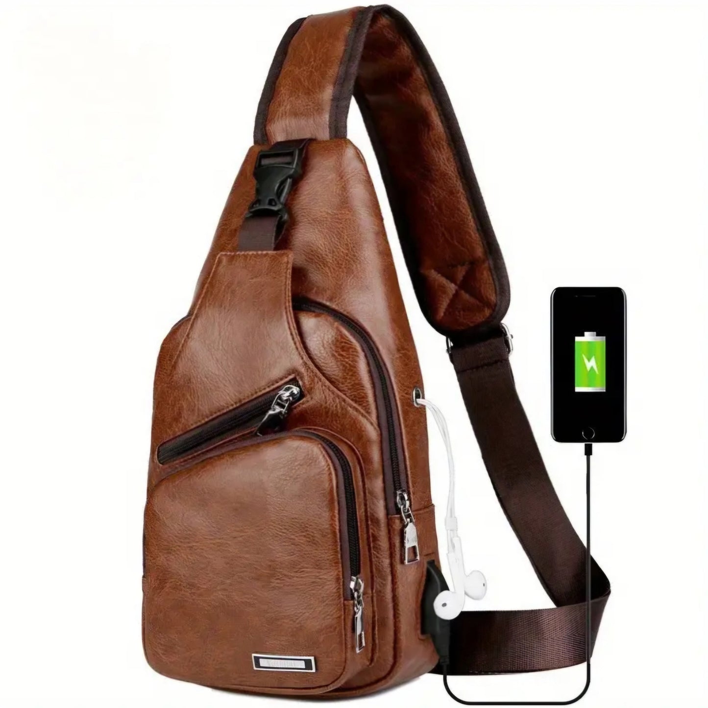 BROWN LUXURY LEATHER BAG BLING8UK