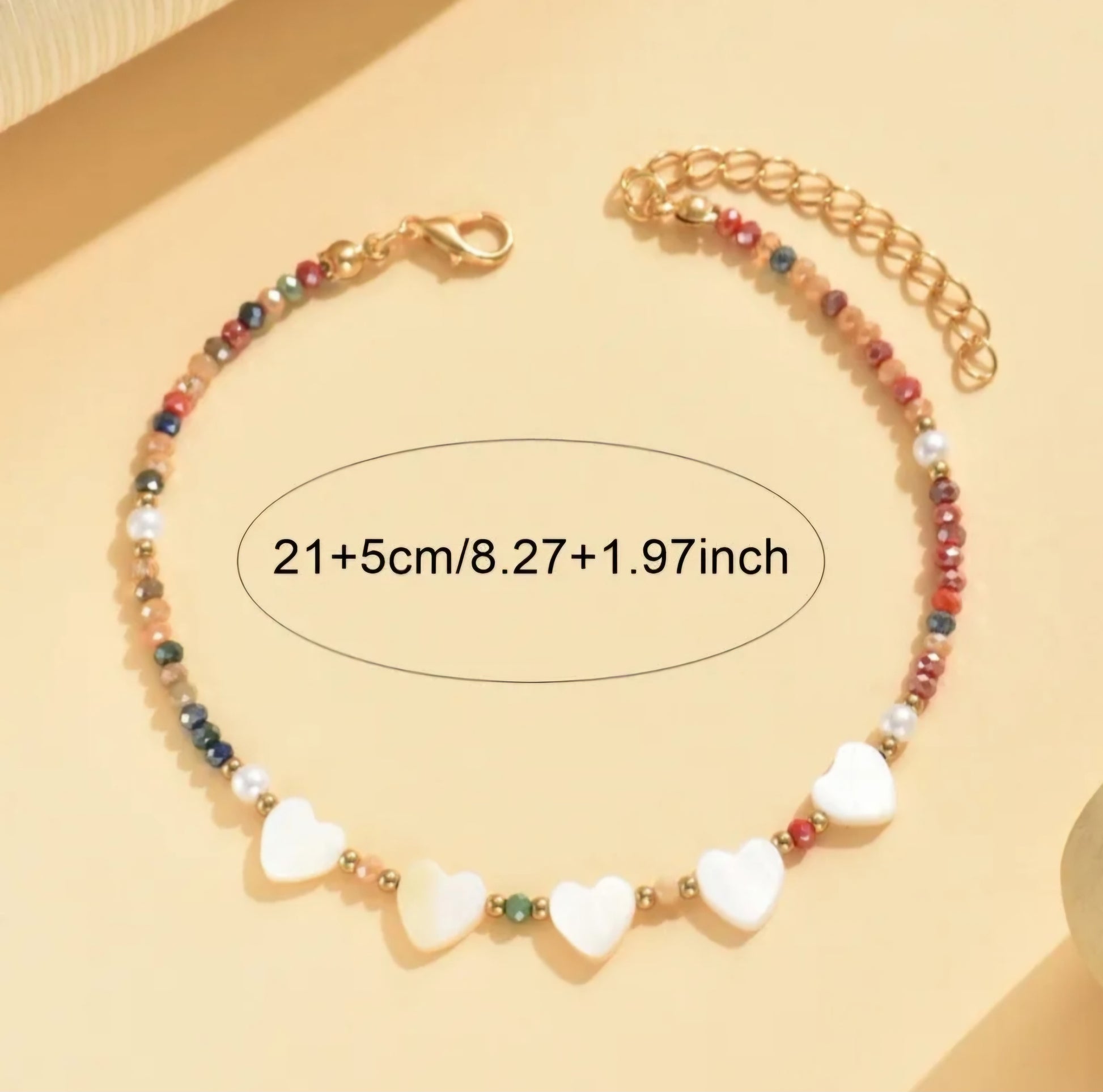 WHITE HEART BEADED ANKLET B+F 8