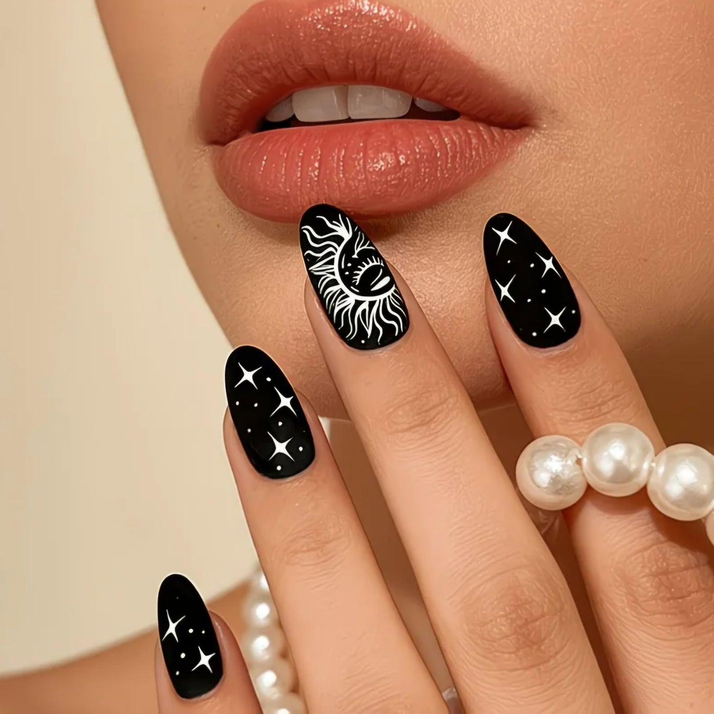 STARS AND MOON BLACK NAILS B+F 8
