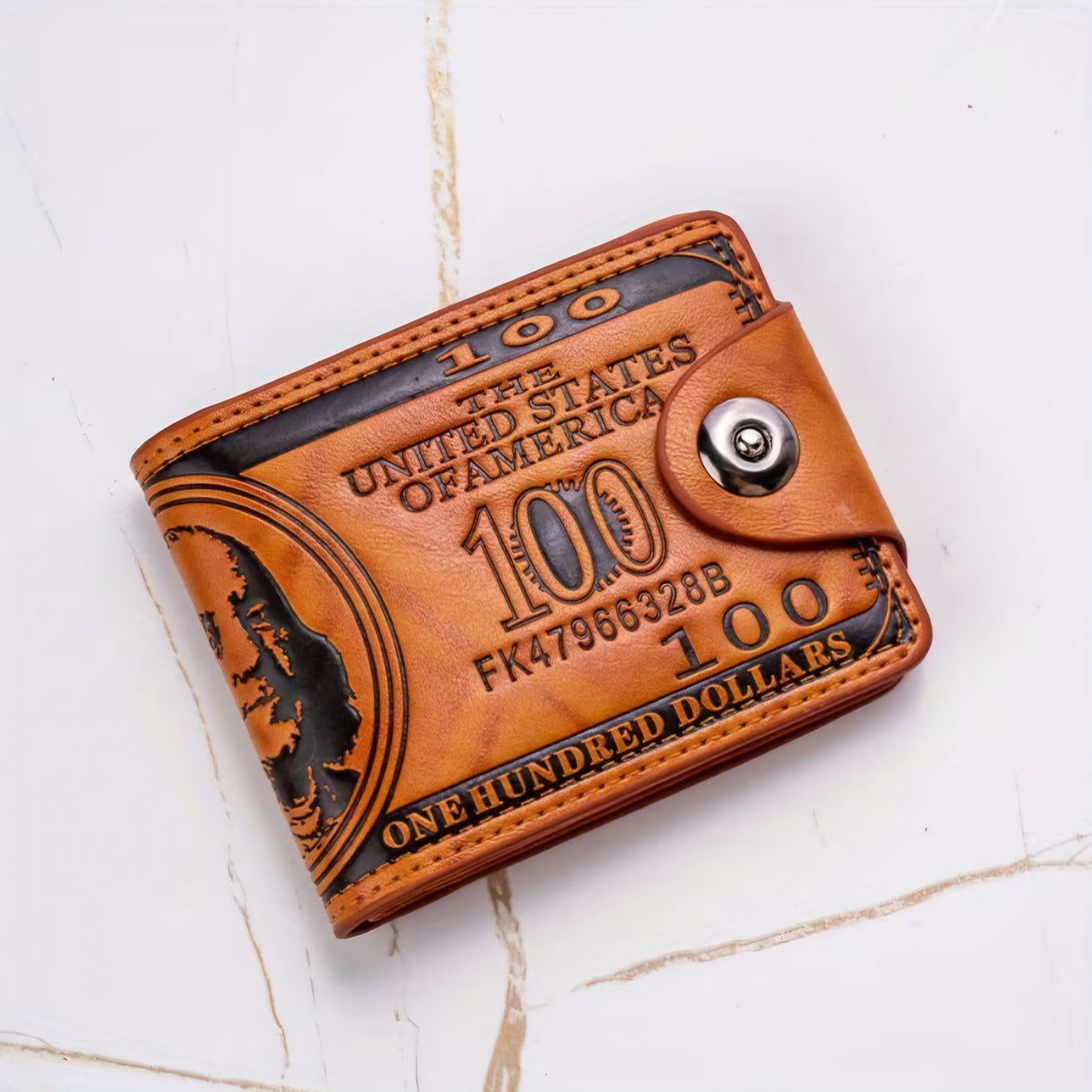 BROWN 100 DOLLAR BILL DESIGN WALLET B+F 8