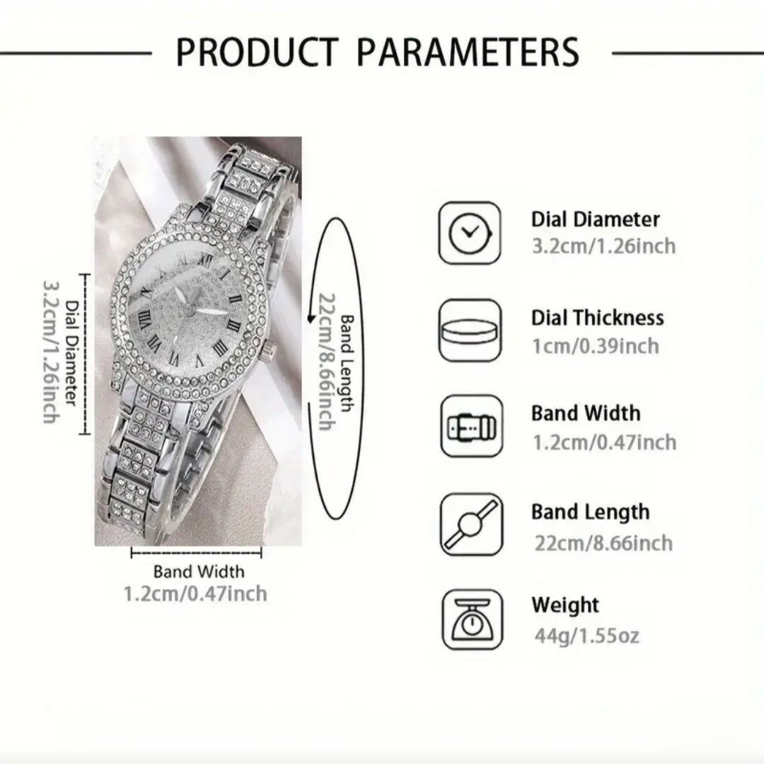 CRYSTAL QUARTZ ROMAN NUMERALS WATCH BLING8UK