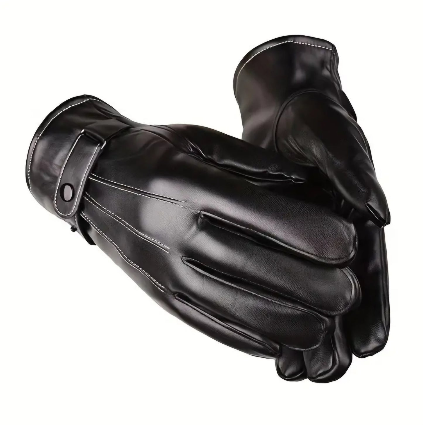 VELVET-LINED PU LEATHER GLOVES BLING8UK
