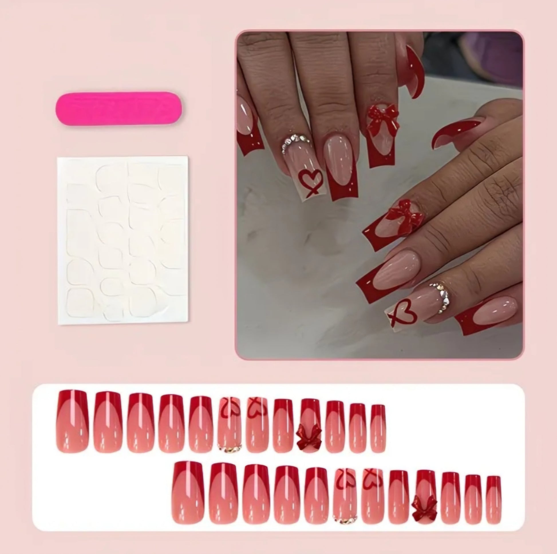 LOVE HEART RED BOW NAILS B+F 8