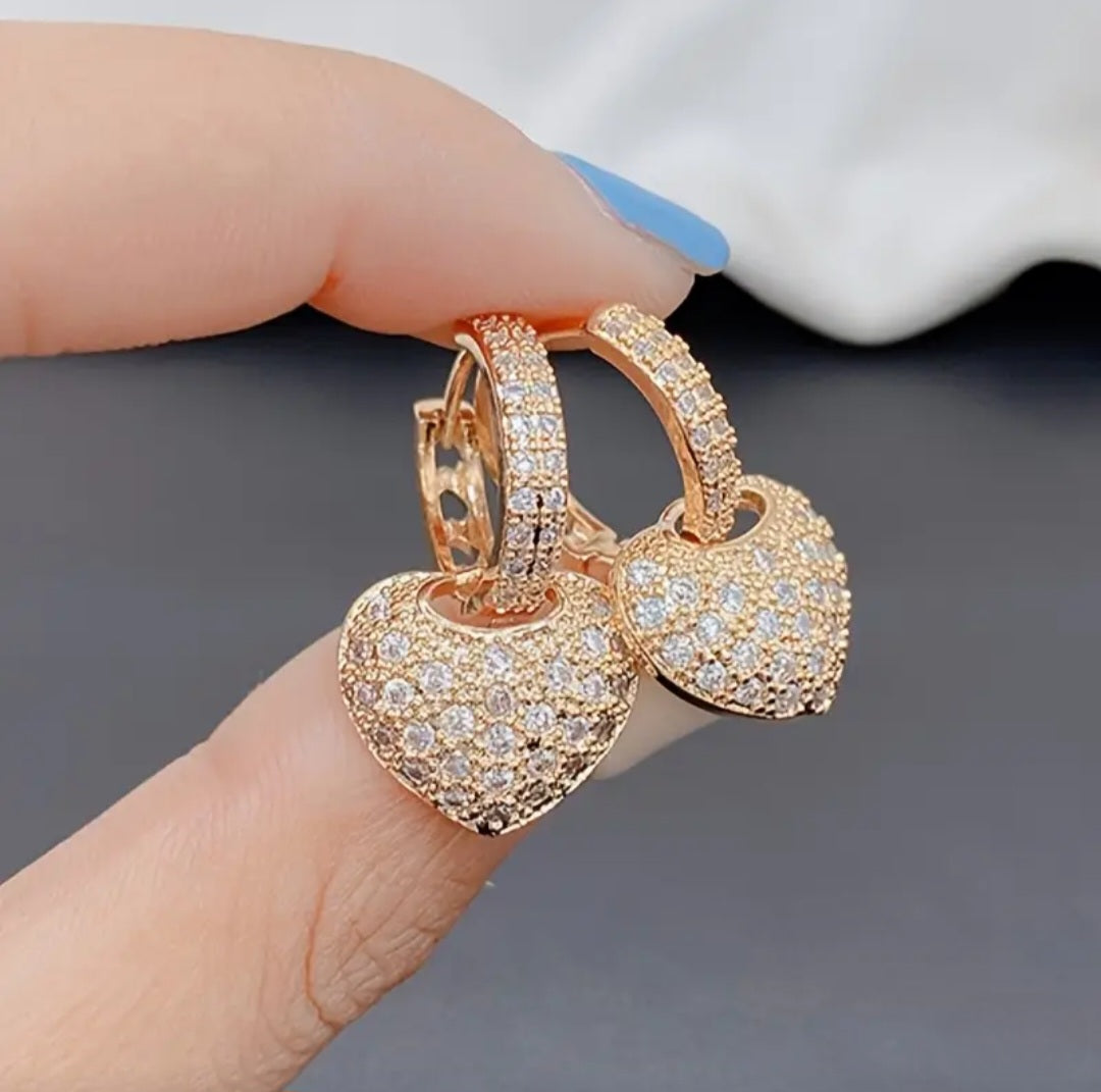 GOLDEN LOVE HEART EARRINGS BLING8UK