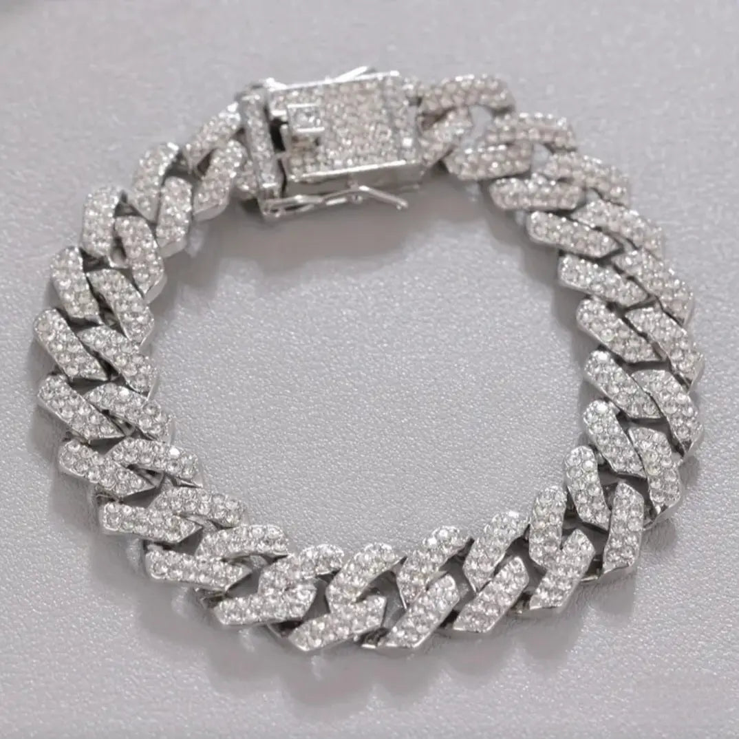 ICED OUT SILVER ROLLER STYLE BRACELET BLING8UK
