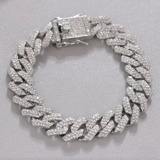 ICED OUT SILVER ROLLER STYLE BRACELET BLING8UK