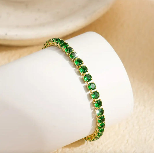 GOLD & GREEN STONE TENNIS BRACELET BLING8UK