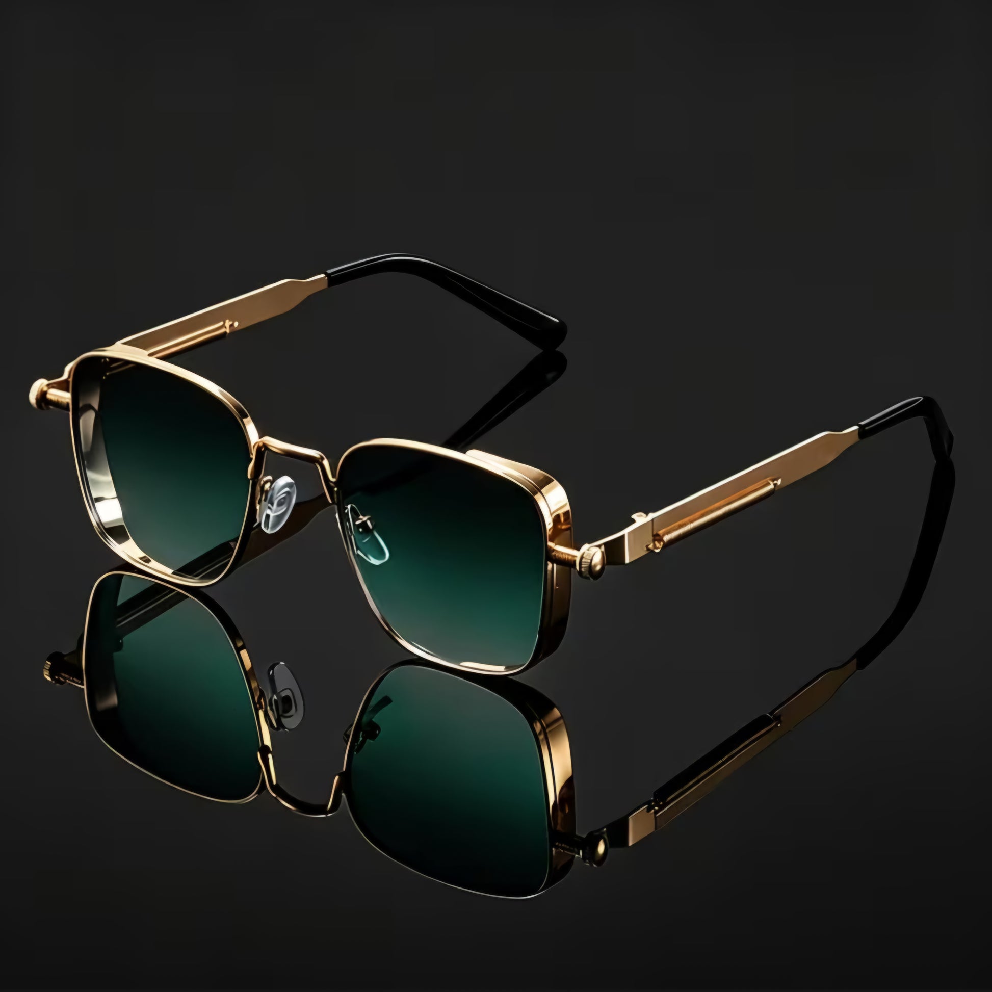 GOLD VINTAGE STYLE GREEN LENS SUNGLASSES B+F 8