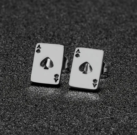 ACE SILVER STUD EARRINGS BLING8UK
