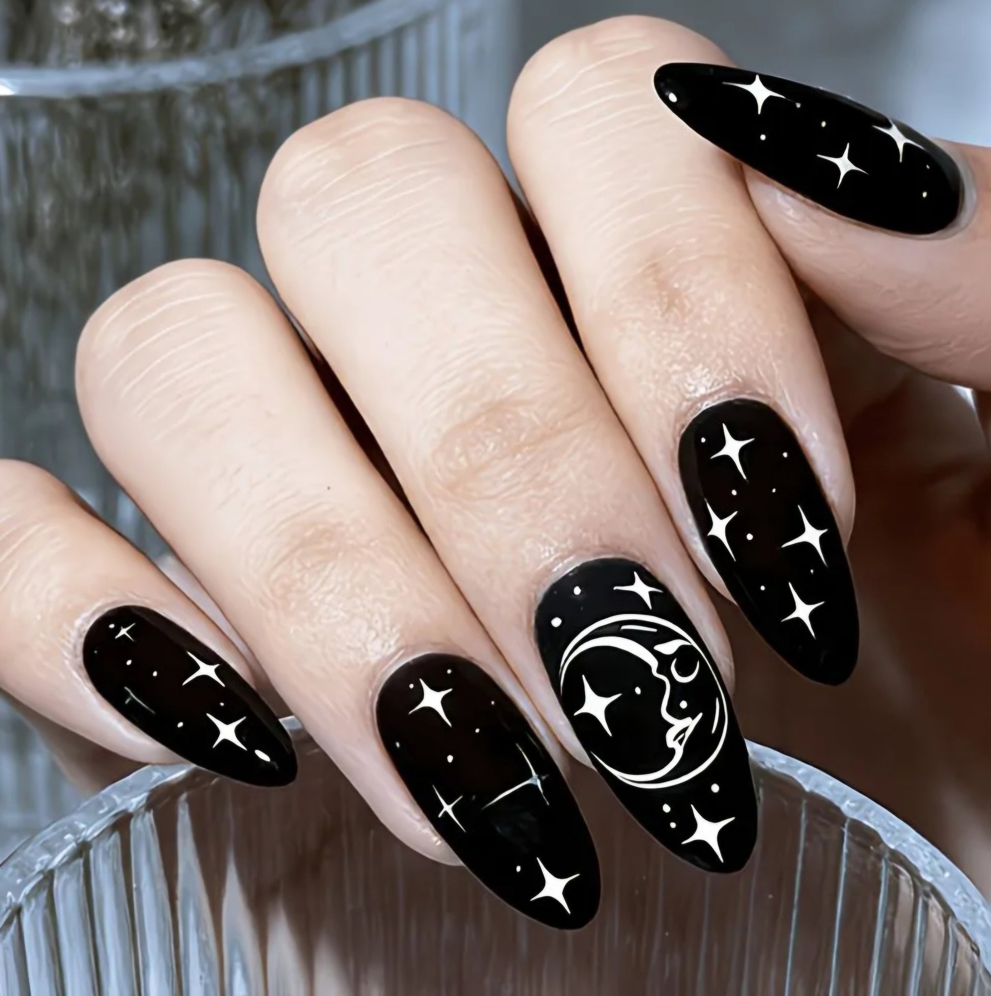 STARS AND MOON BLACK NAILS B+F 8