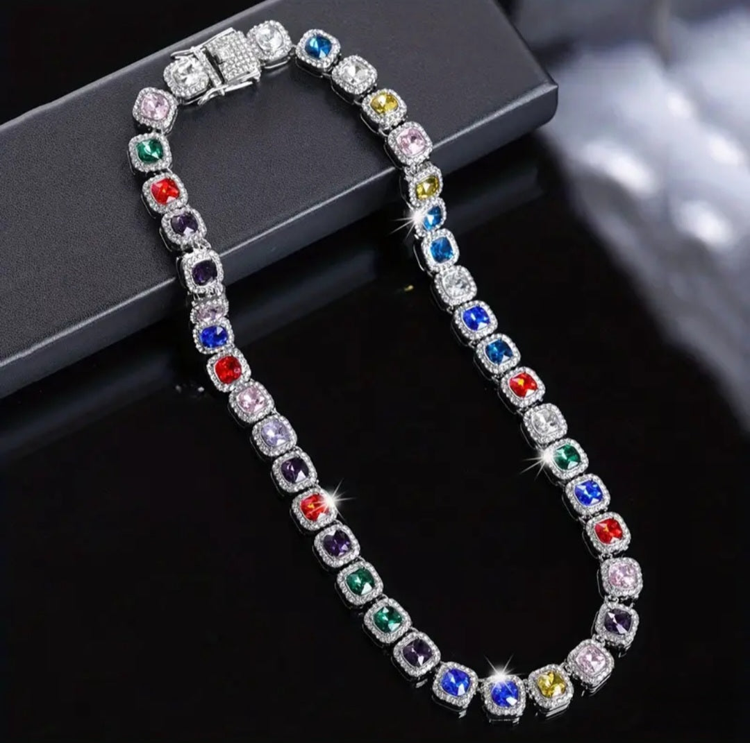 SILVER GEMSTONE NECKLACE BLING8UK