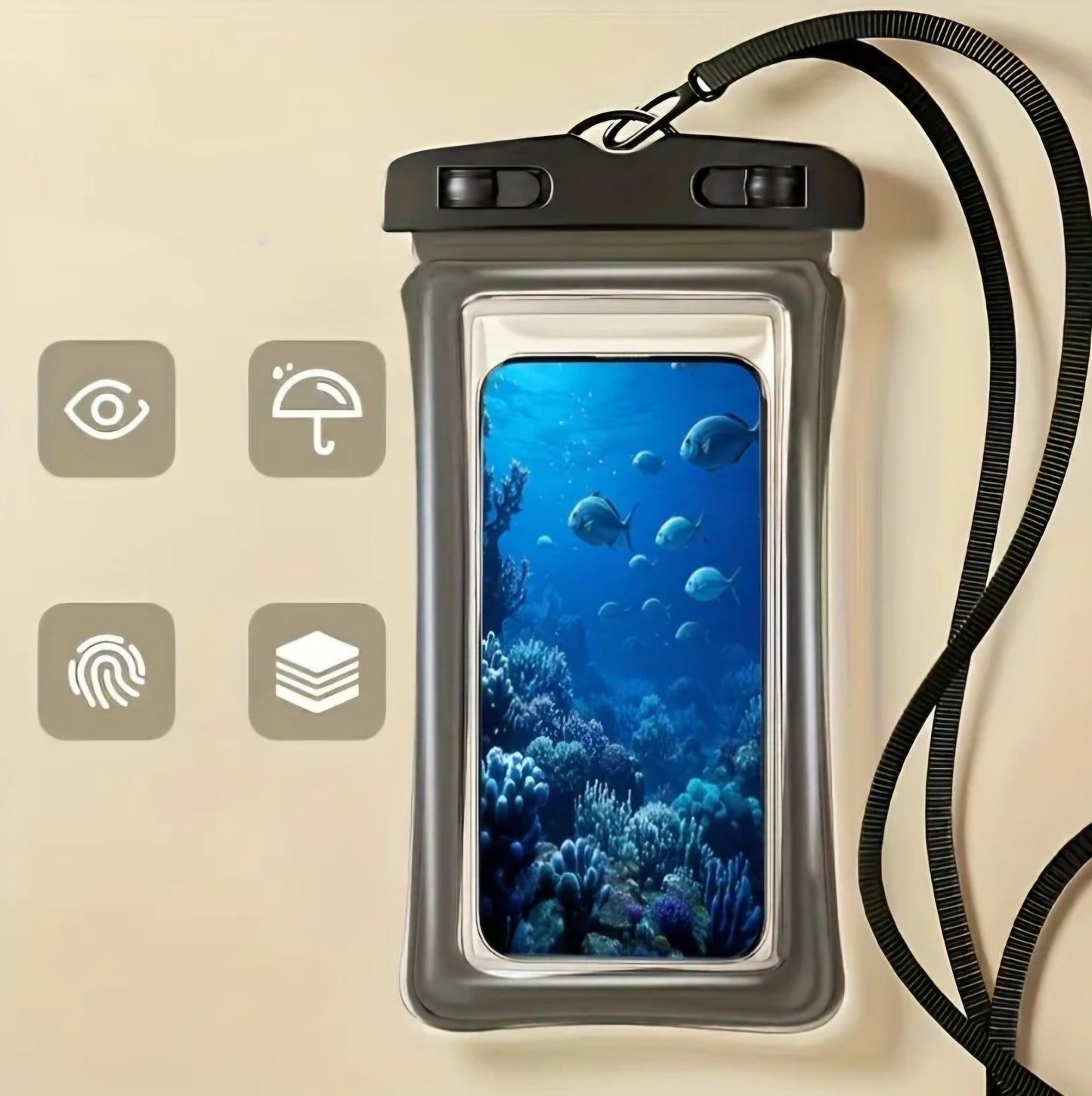 WATERPROOF MOBILE PHONE TRAVEL CASE BLACK B+F 8
