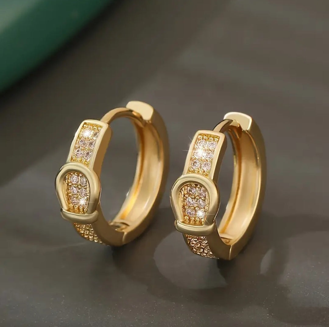 GOLDEN BELT BUCKLE EARRINGS BLING8UK